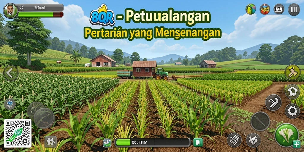 Screenshot gameplay 8QR menampilkan aktivitas bertani yang seru.