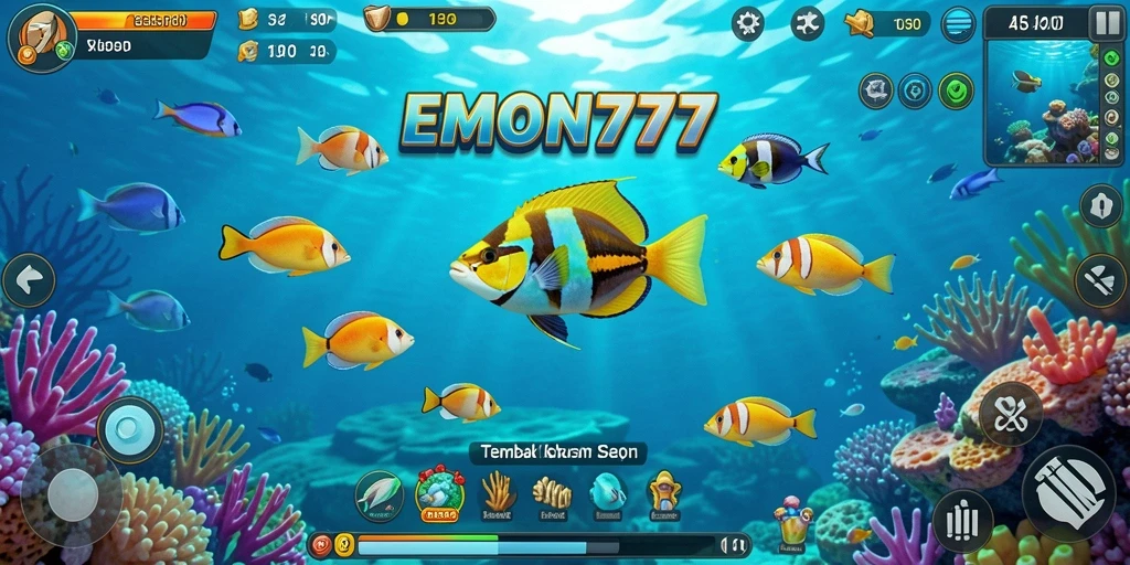 Screenshot EMON777 menampilkan aksi seru dalam permainan Tembak Ikan.
