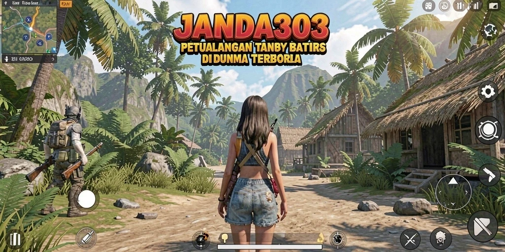 Screenshot menampilkan gameplay JANDA303 dengan eksplorasi dunia terbuka.