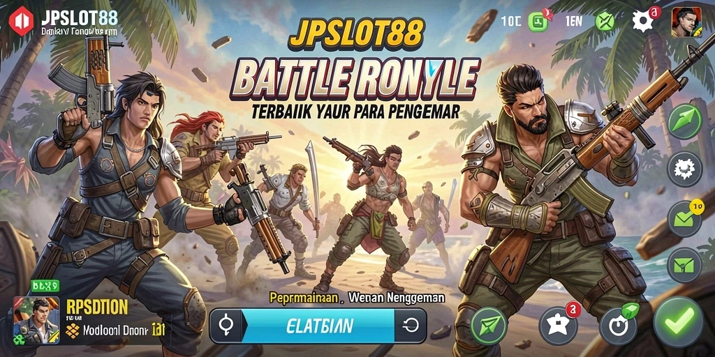 Screenshot JPSLOT88 menampilkan aksi pertempuran Battle Royale yang mendebarkan.