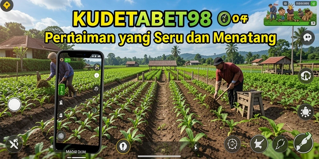 Tampilan utama gameplay KUDETABET98 dengan ladang yang hijau dan subur.