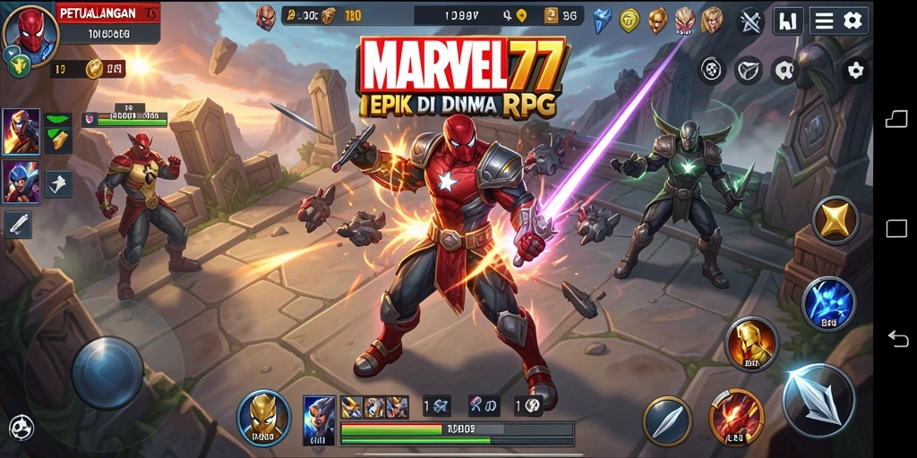 Tampilan gameplay epik MARVEL77 dengan pertarungan superhero.