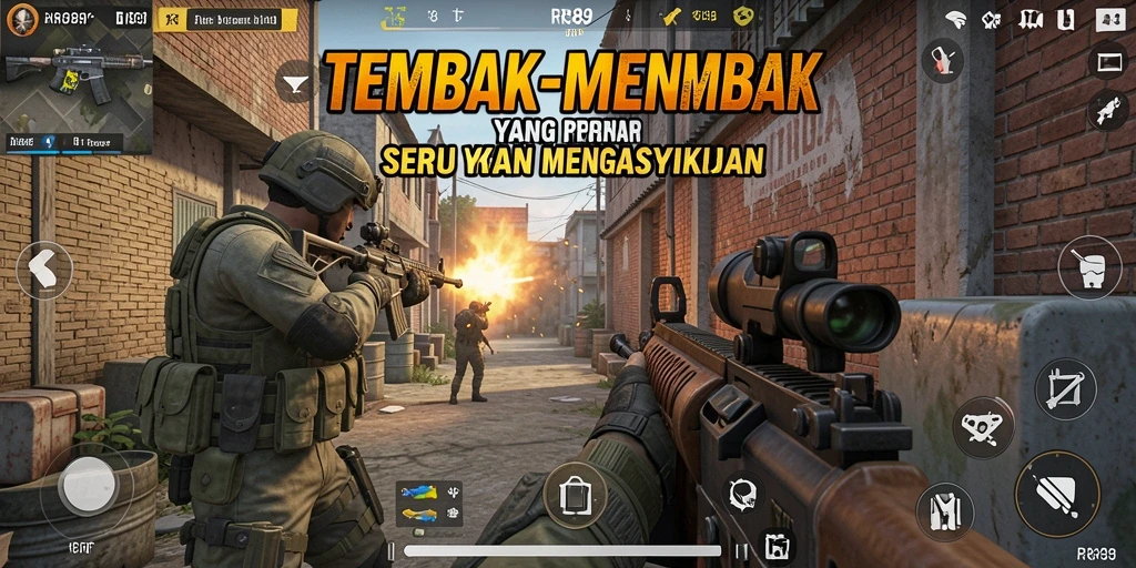 Tampilan gameplay RR89 dengan aksi tembak-menembak yang intens.