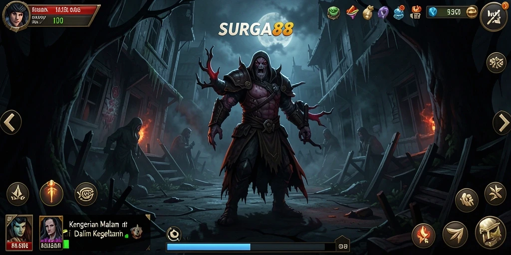 Tangkapan layar menunjukkan kengerian atmosfir gelap SURGA88 saat gameplay.