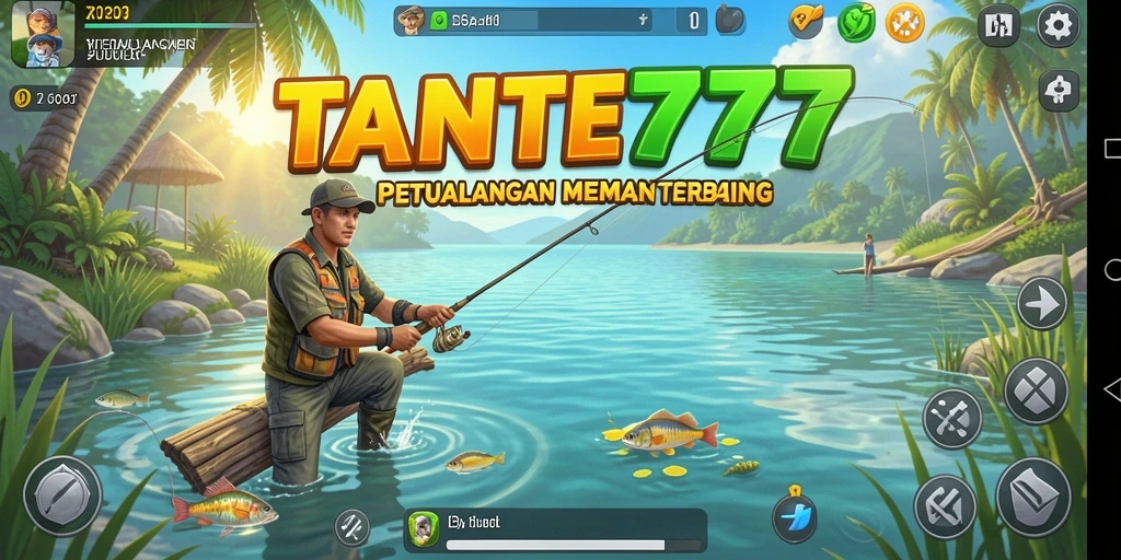 Tampilan gameplay seru TANTE777 dengan berbagai lokasi memancing.