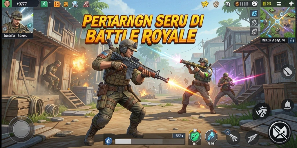 Tangkapan layar VO777 memperlihatkan aksi seru dalam permainan Battle Royale.